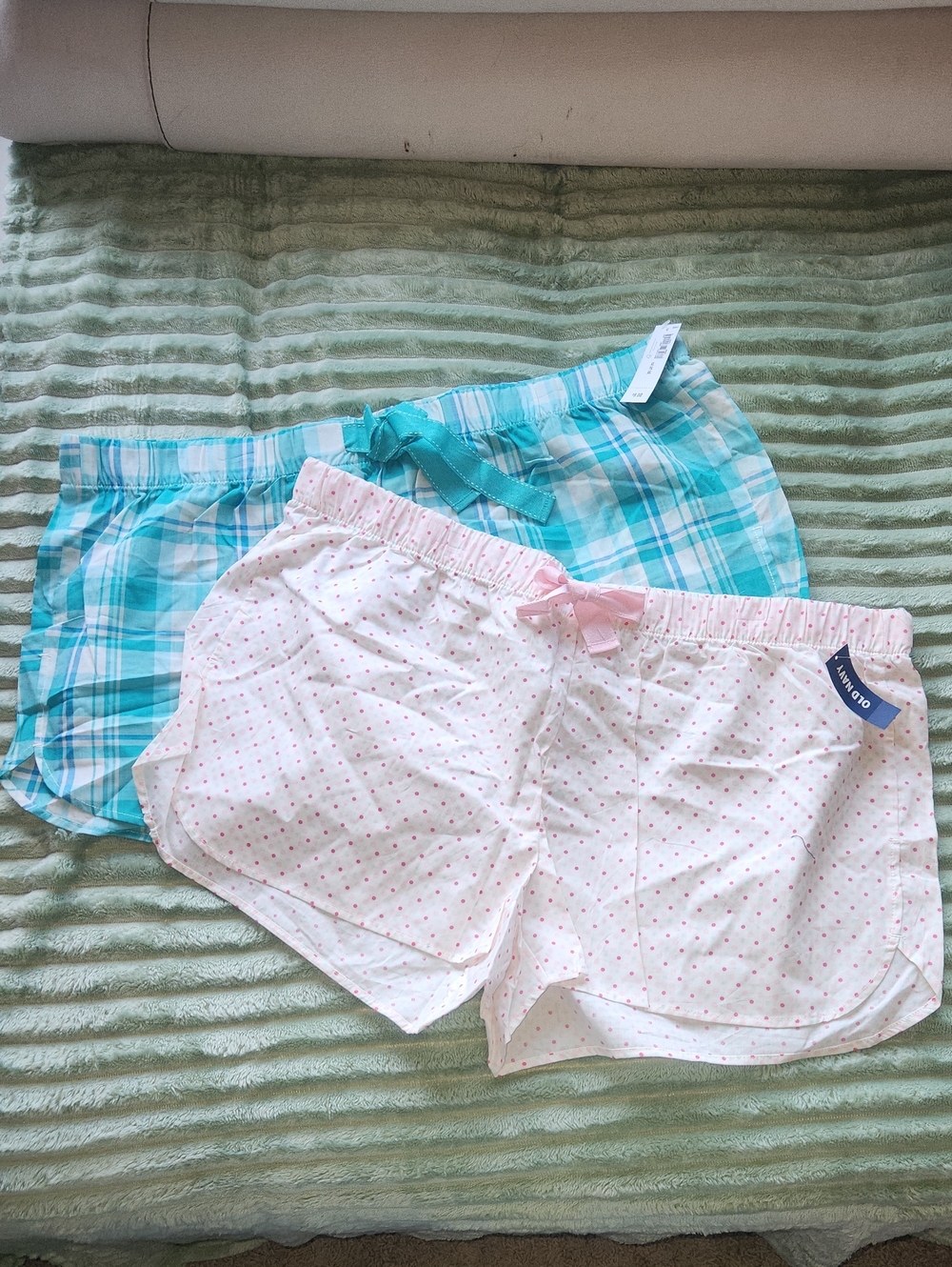 Old Navy Pink Dot & Turquoise Plaid Cotton Sleep Shorts Set